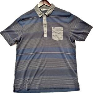 Travis Mathew’s Men's Blue and Gray Striped Polo Shirt Size Large